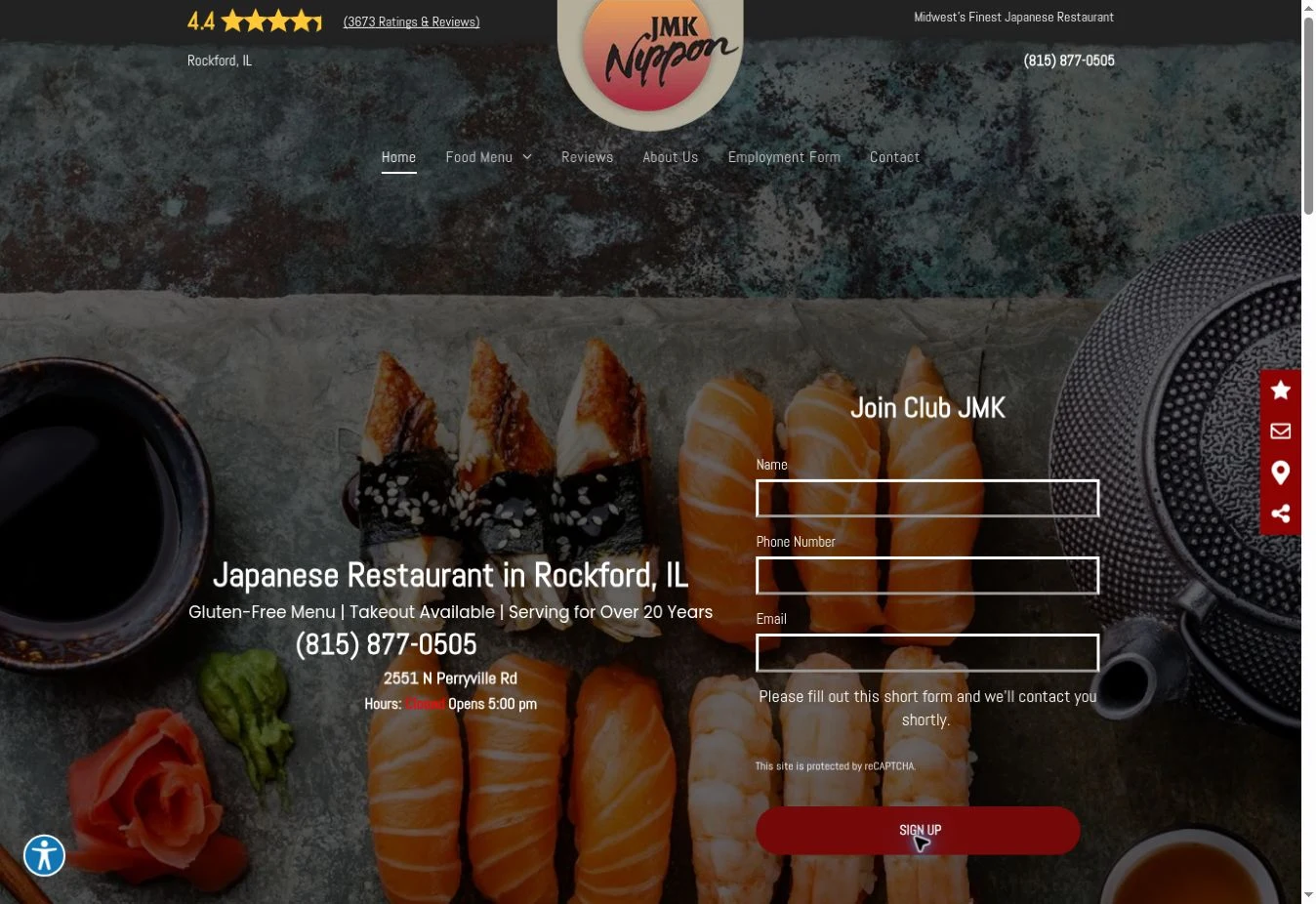 JMK Nippon website showing its Japanese cuisine and restaurant information